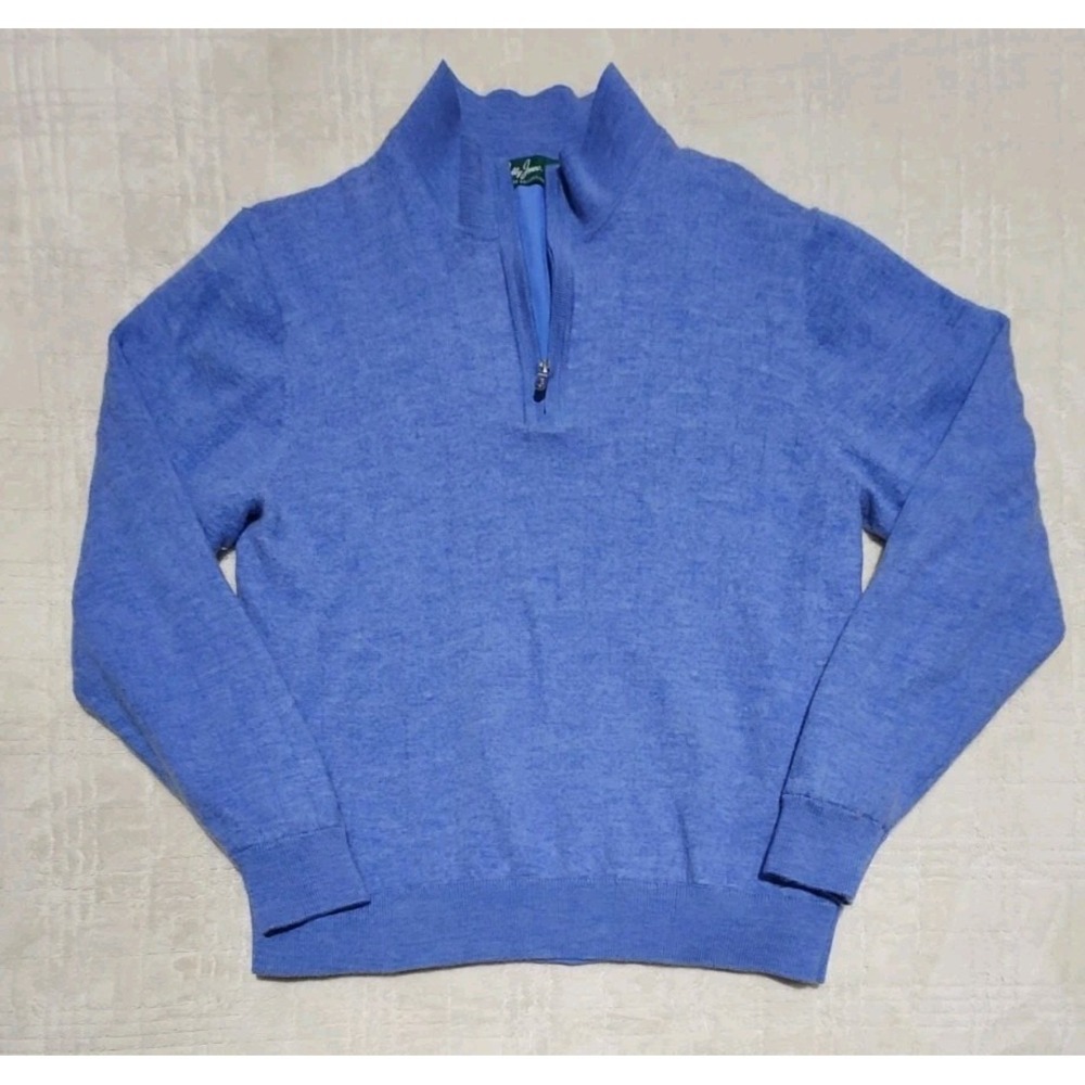 Bobby Jones 100% Merino Wool Lt. Blue‎ Lined Quarter Zip Sweater Size XL